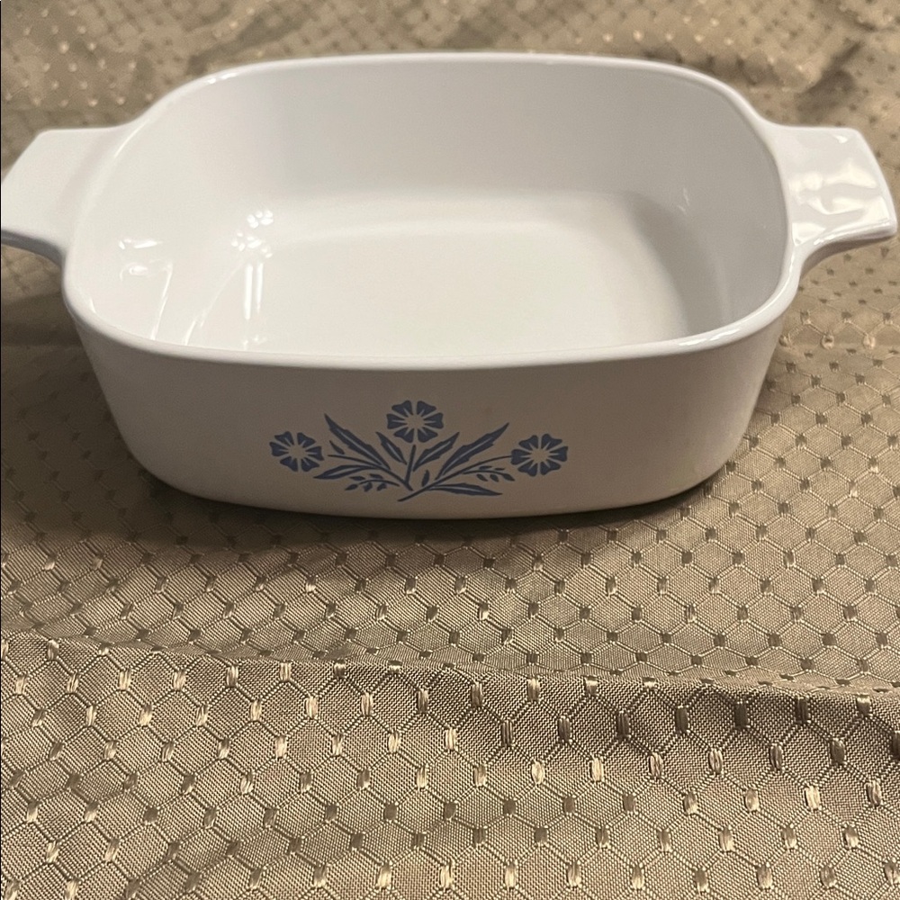 Vintage CorningWare White Baking Dish with Blue Floral Design
